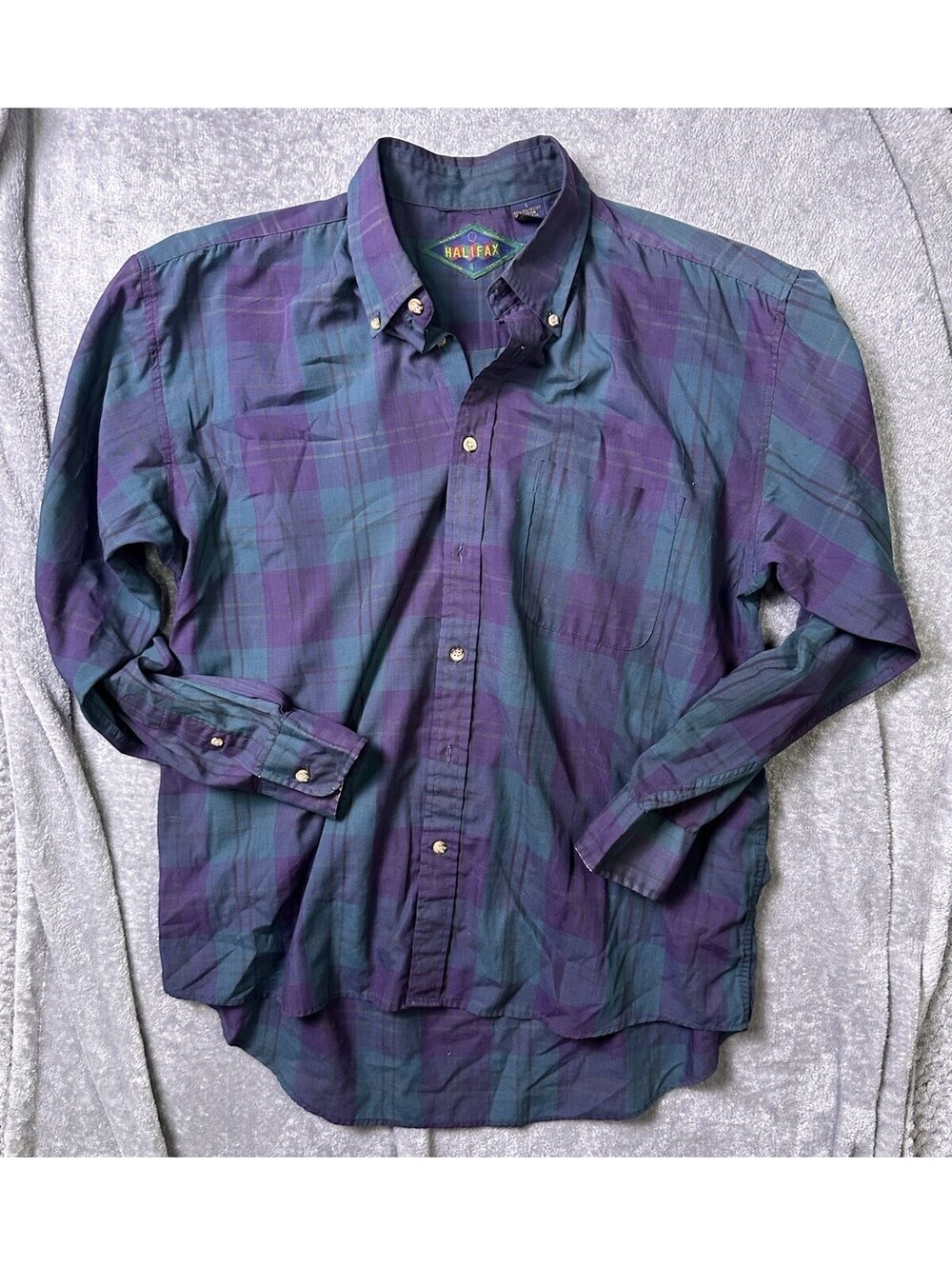 Vintage 90s Halifax Shirt Mens L Purple Teal Plaid Button Down Grunge Preppy